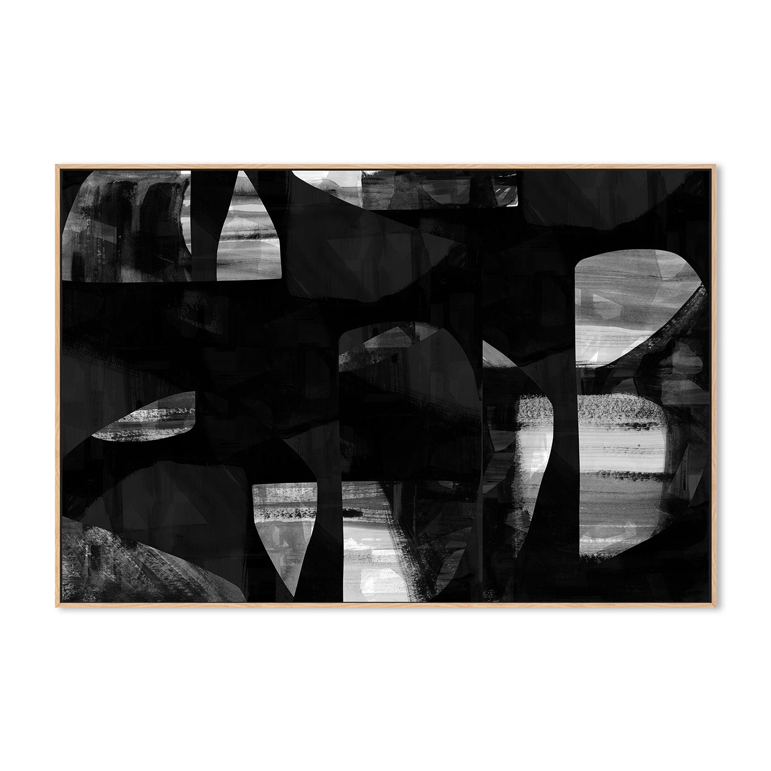 wall-art-print-canvas-poster-framed-Abstract Black Night Shapes, Style A-4