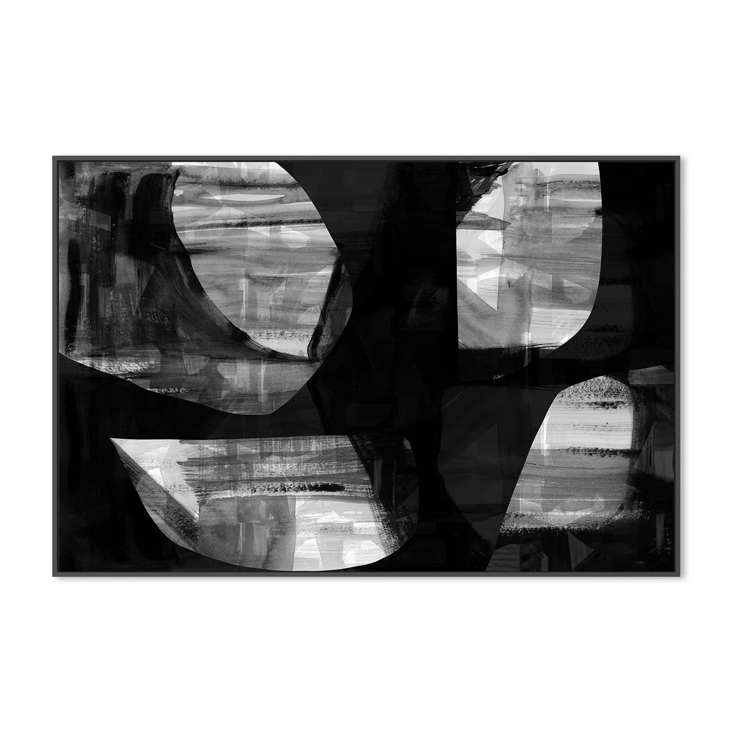 wall-art-print-canvas-poster-framed-Abstract Black Night Shapes, Style C-3