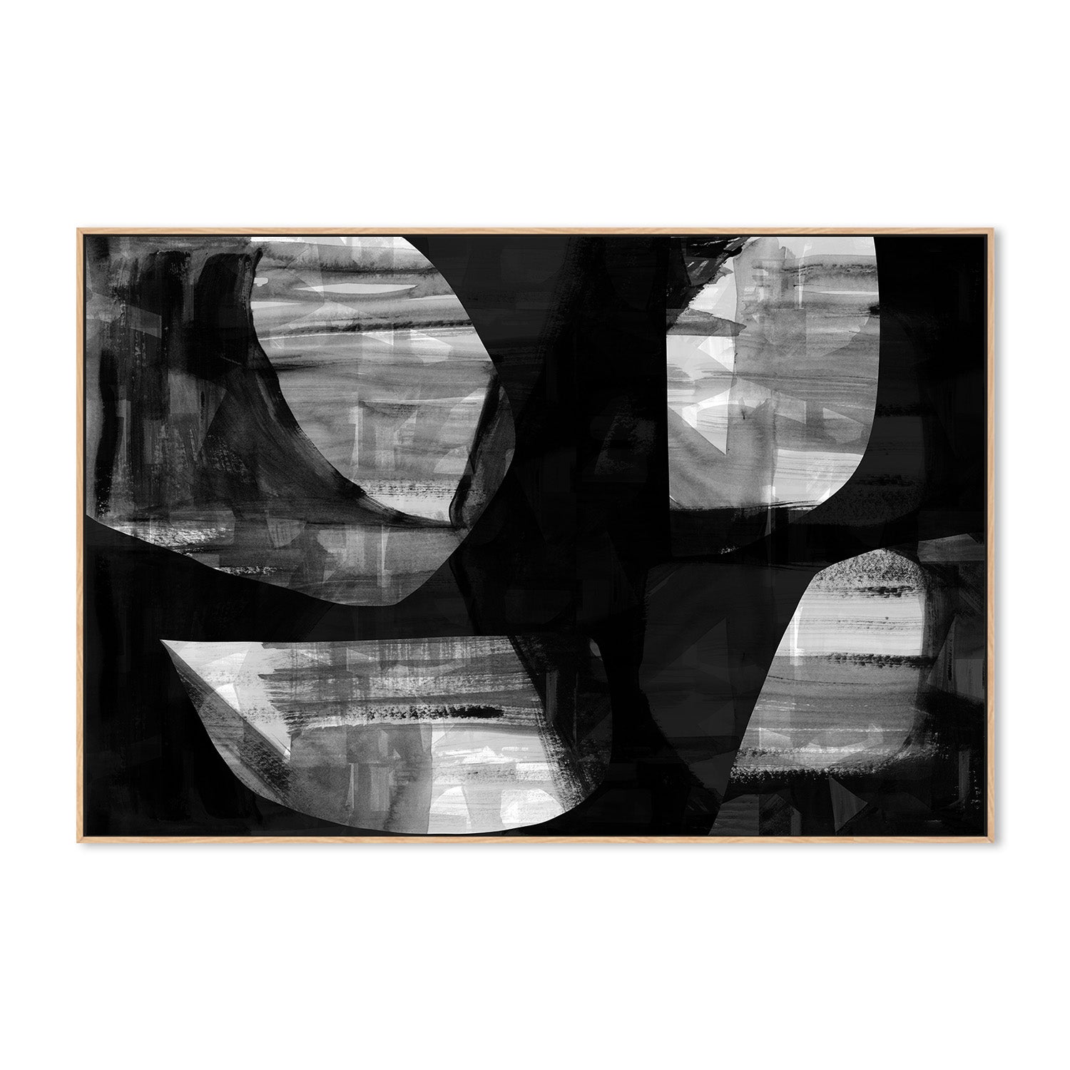 wall-art-print-canvas-poster-framed-Abstract Black Night Shapes, Style C-4
