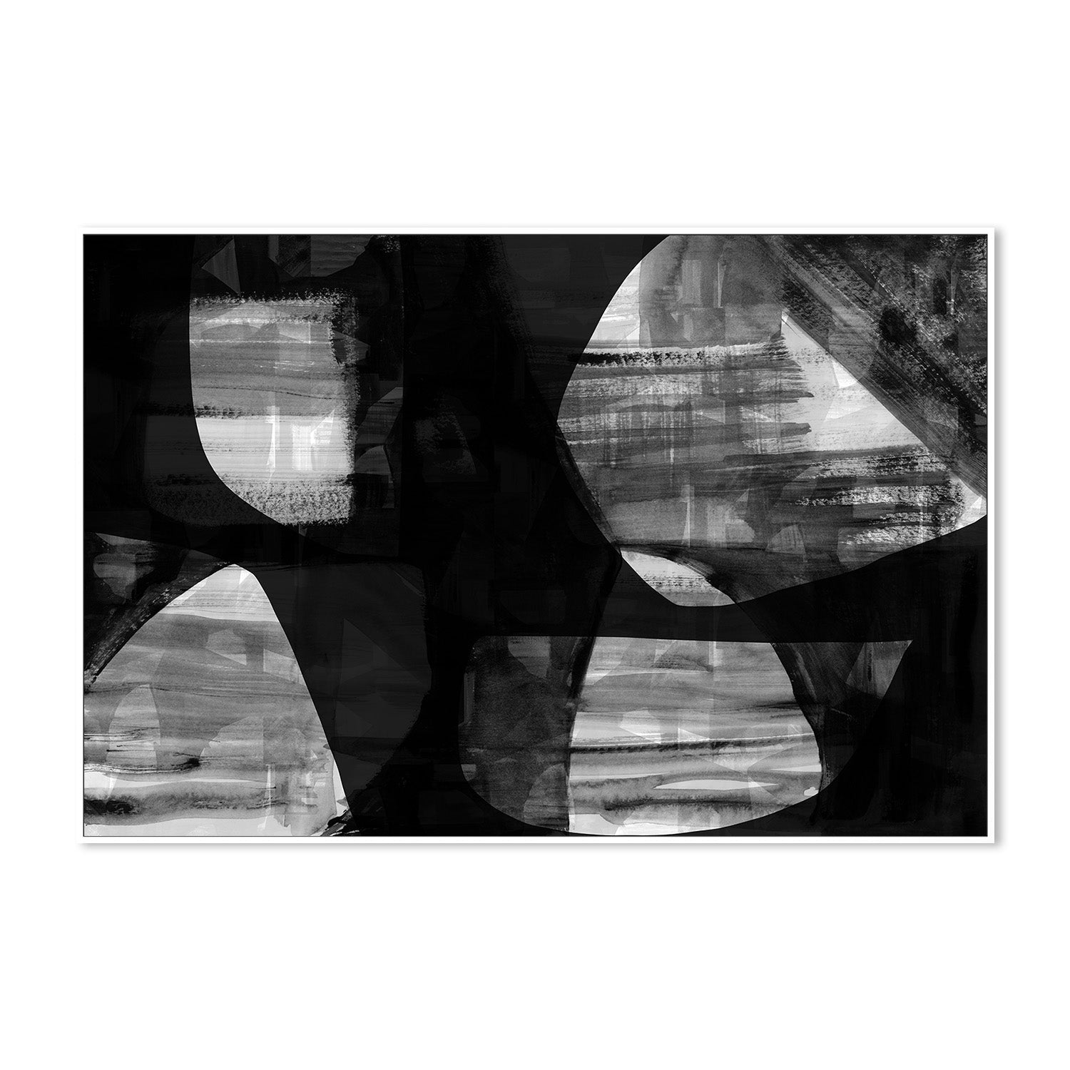 wall-art-print-canvas-poster-framed-Abstract Black Night Shapes, Style D-5