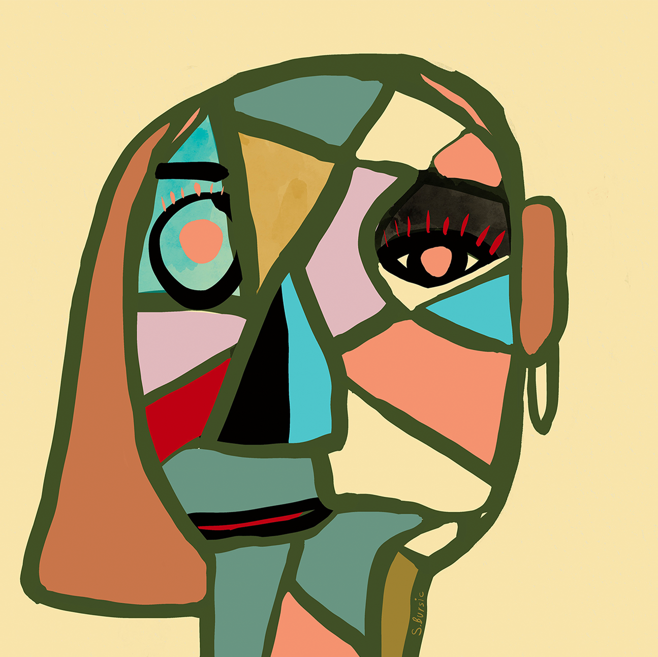 wall-art-print-canvas-poster-framed-Abstract Female Portrait , By Sharyn Bursic-1