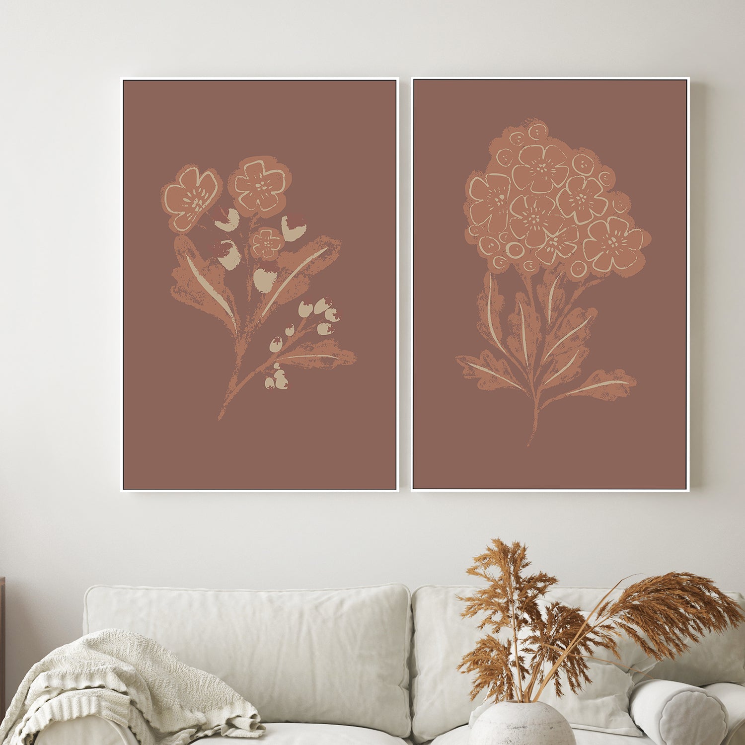 wall-art-print-canvas-poster-framed-Abstract Foliage Art & Mocha Bloom, Set Of 2 , By Nikita Jariwala-2