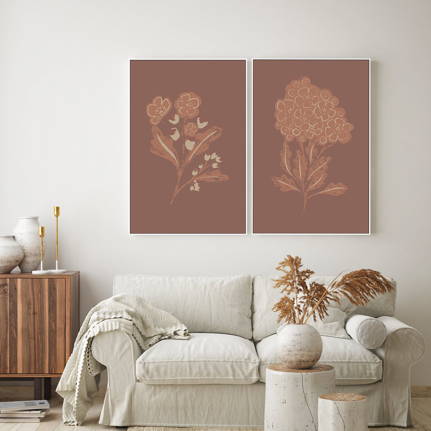 wall-art-print-canvas-poster-framed-Abstract Foliage Art & Mocha Bloom, Set Of 2 , By Nikita Jariwala-7