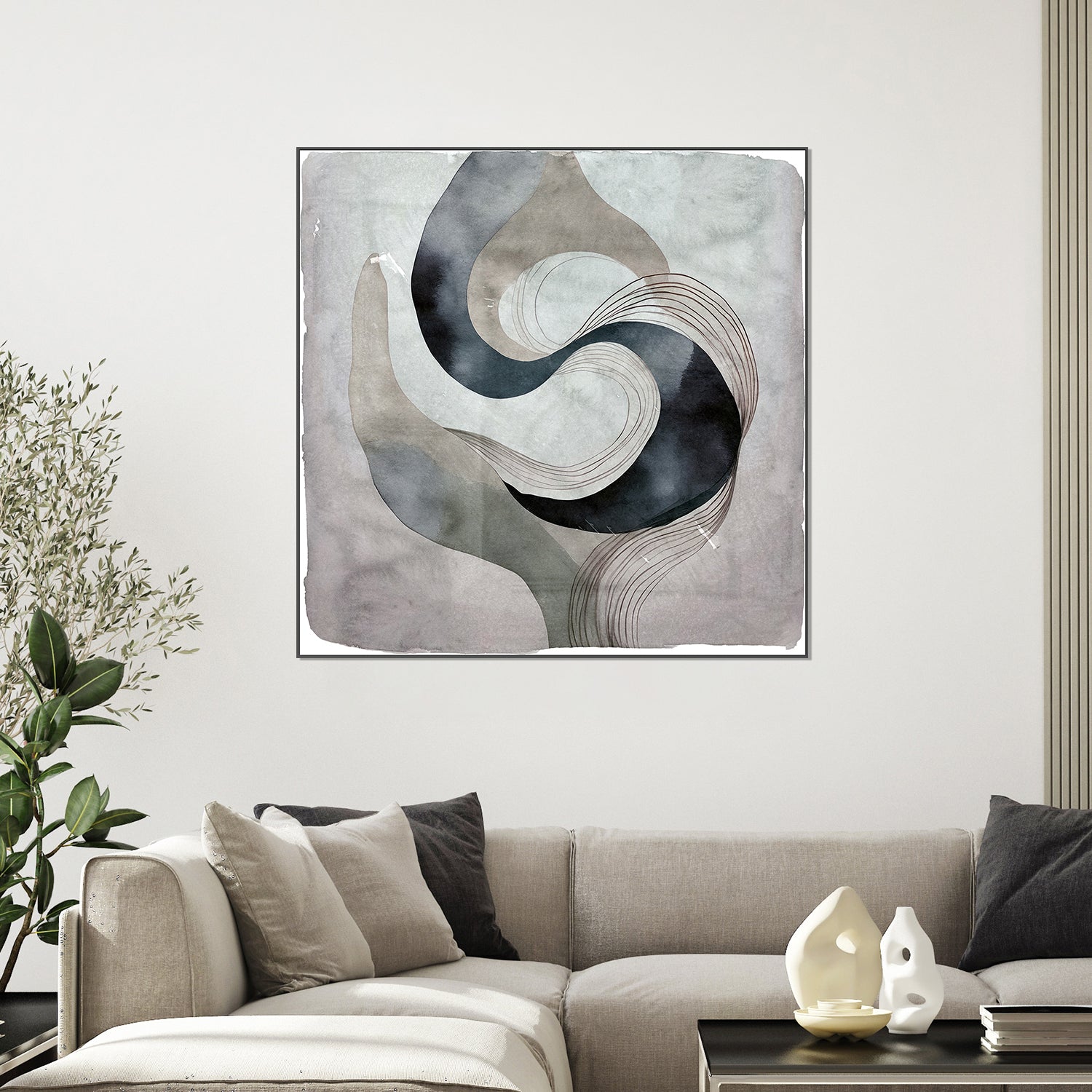 wall-art-print-canvas-poster-framed-Abstract Green On Neutral Background, Style A-2