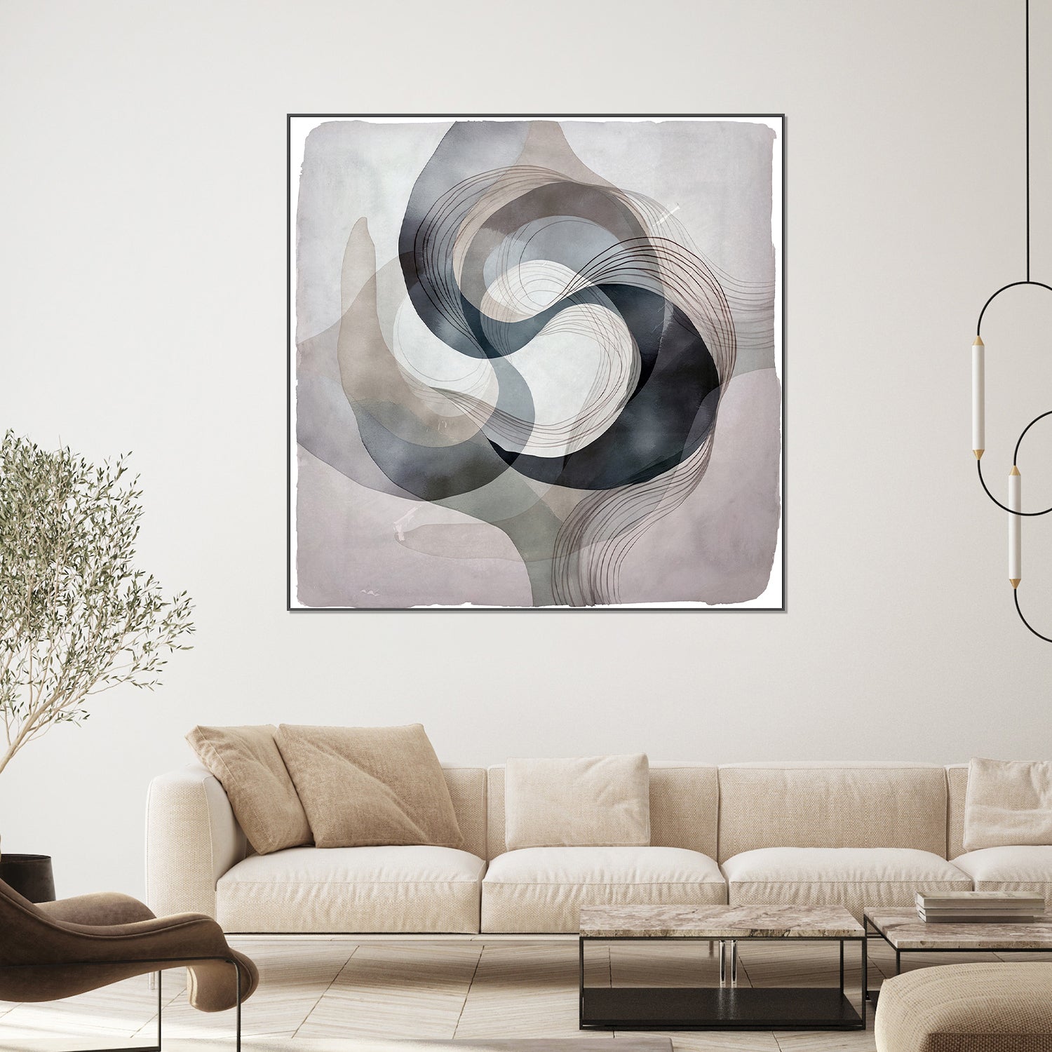 wall-art-print-canvas-poster-framed-Abstract Green On Neutral Background, Style B-2