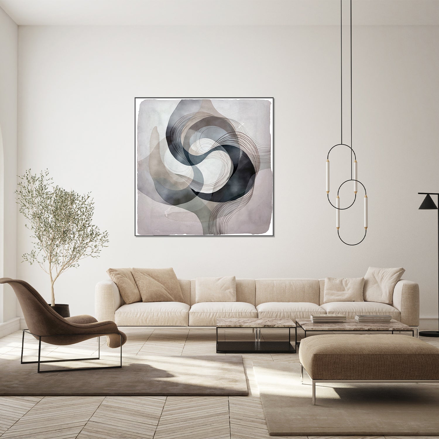 wall-art-print-canvas-poster-framed-Abstract Green On Neutral Background, Style B-7