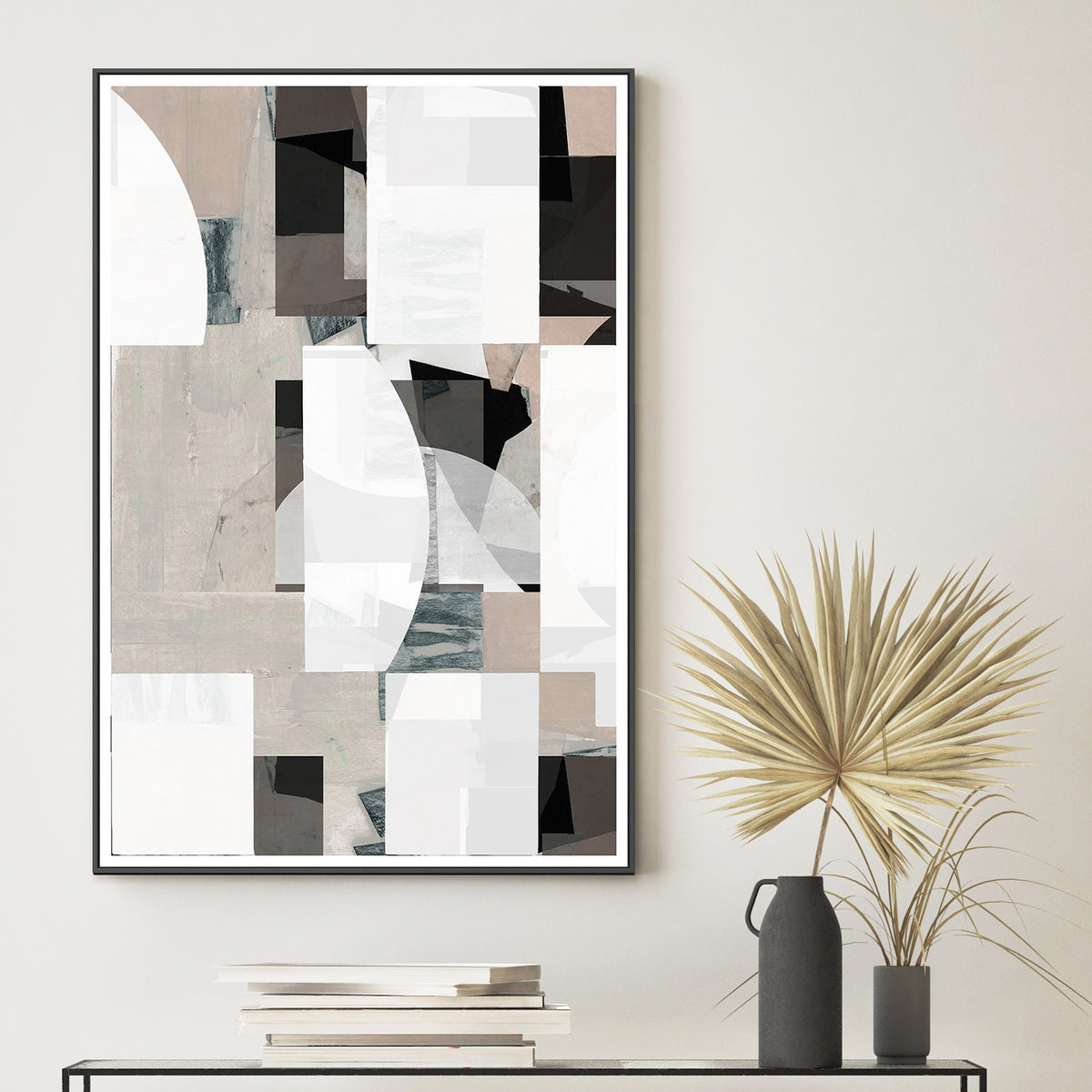 wall-art-print-canvas-poster-framed-Abstract Mocha Black White Composition, Style A-2