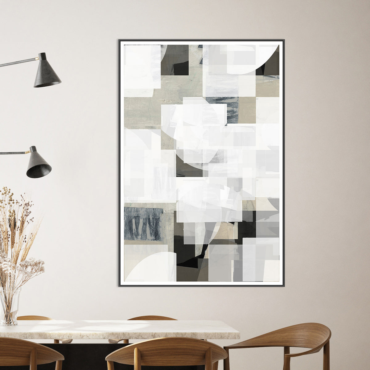 wall-art-print-canvas-poster-framed-Abstract Mocha Black White Composition, Style C-2