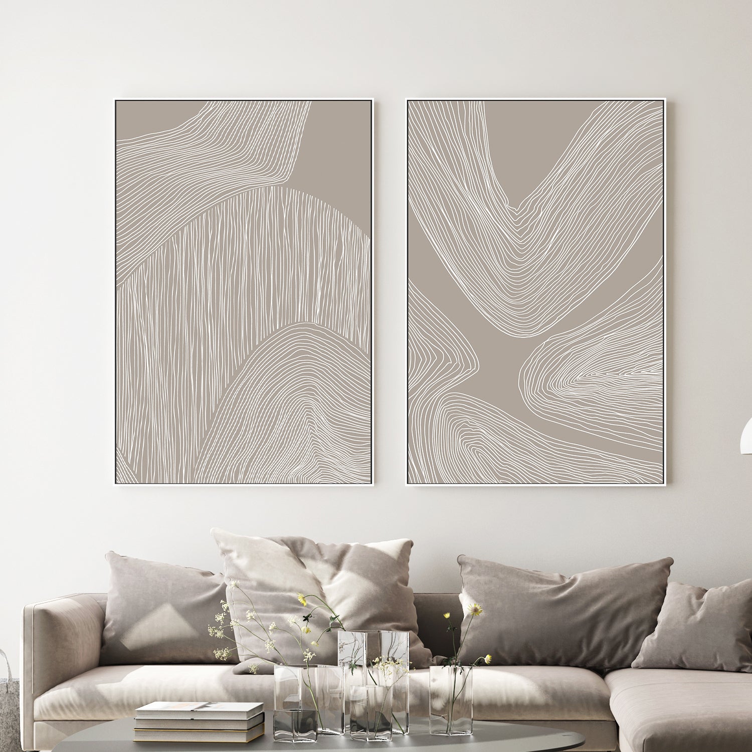 wall-art-print-canvas-poster-framed-Abstract Organic Lines & Flowing Contours Line Art, Set Of 2-2