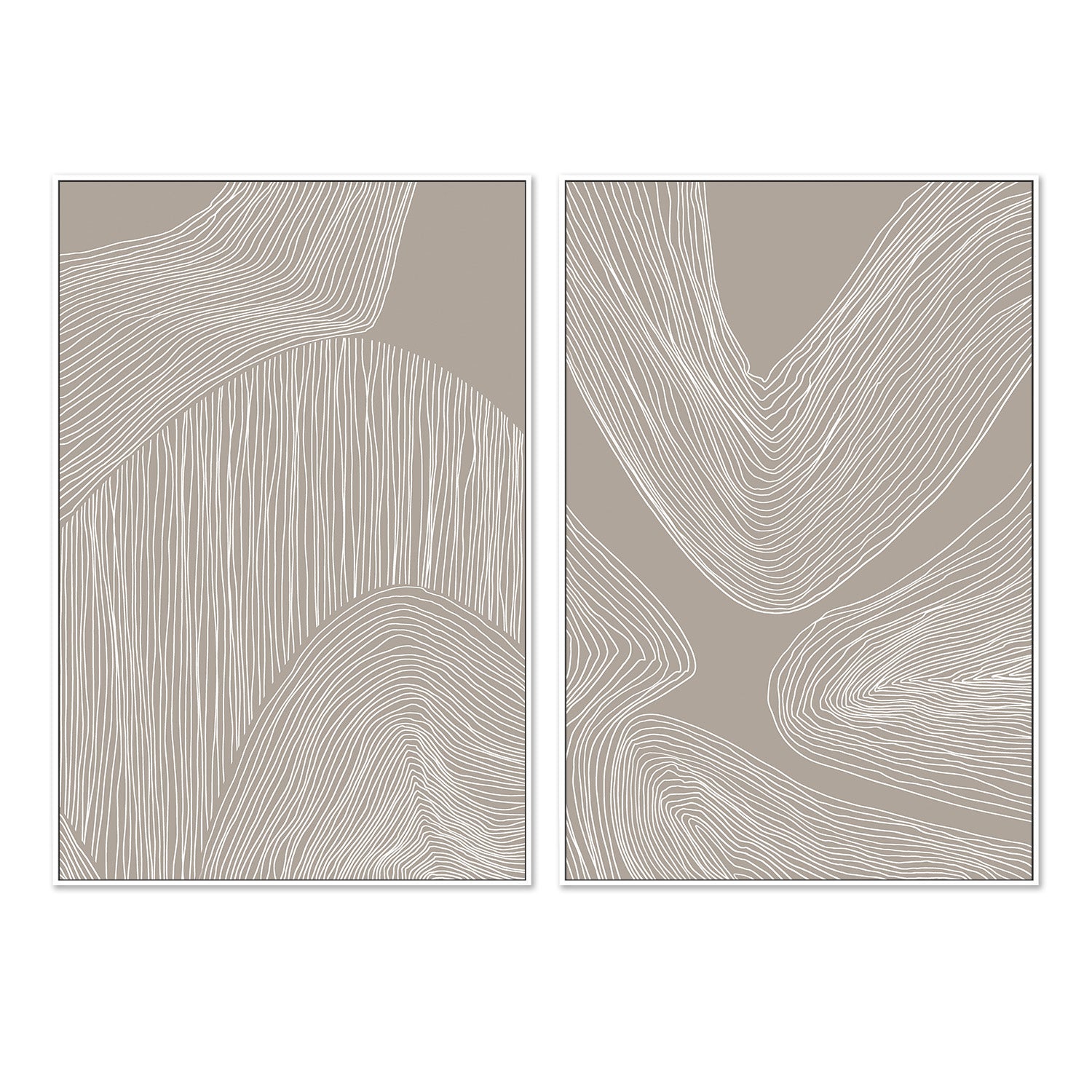 wall-art-print-canvas-poster-framed-Abstract Organic Lines & Flowing Contours Line Art, Set Of 2-4