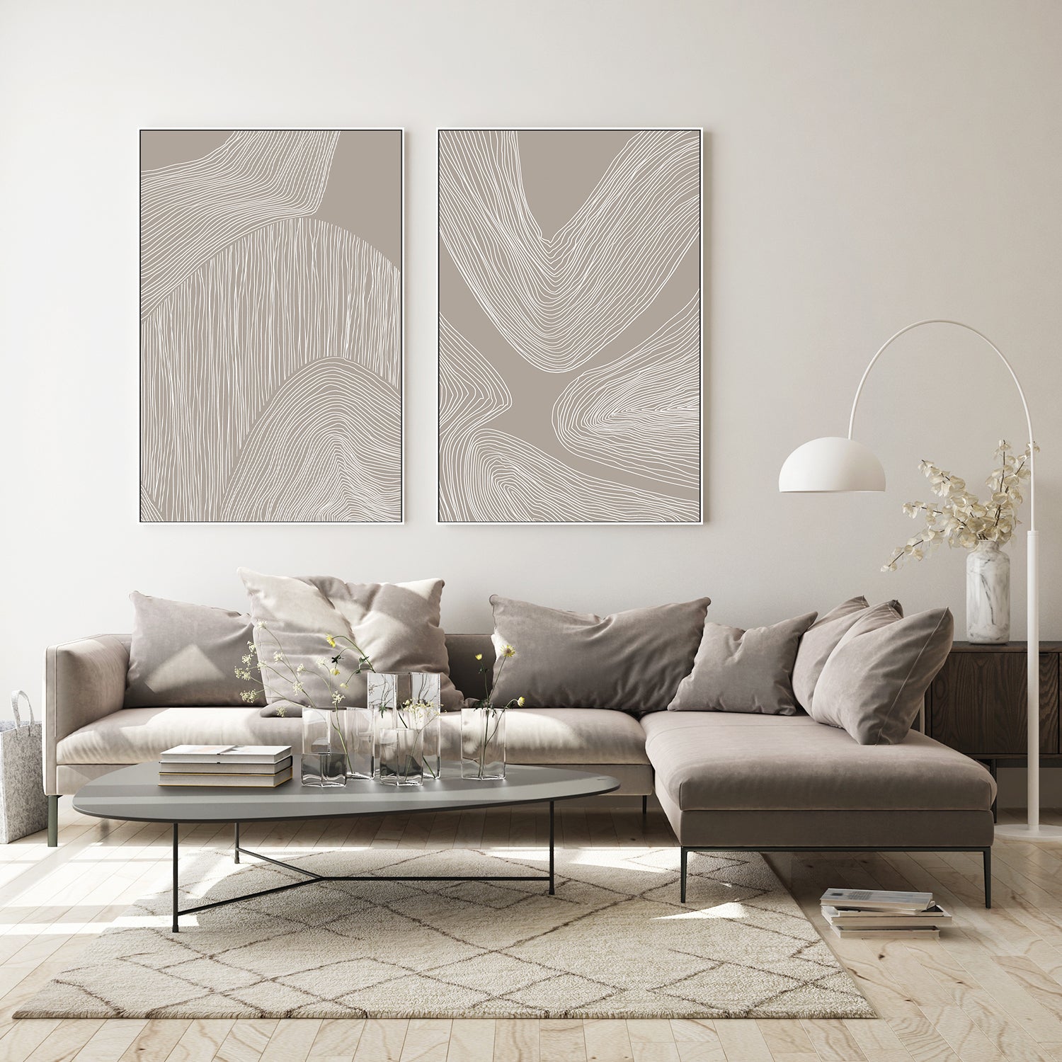 wall-art-print-canvas-poster-framed-Abstract Organic Lines & Flowing Contours Line Art, Set Of 2-7
