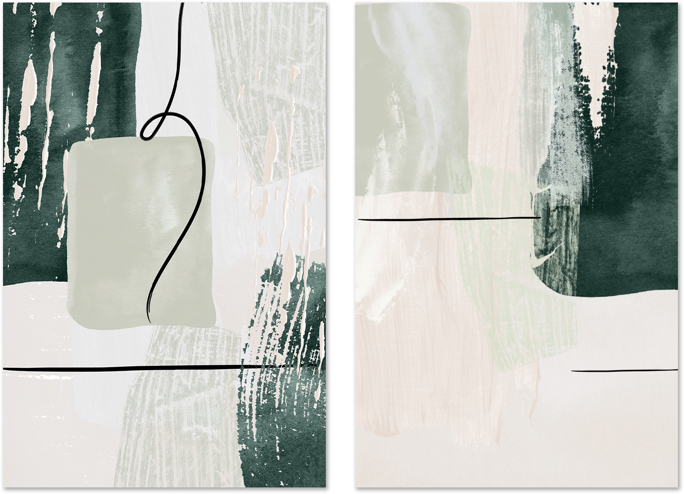 wall-art-print-canvas-poster-framed-Abstract Shapes In Green, Style A & B, Set Of 2 , By Sally Ann Moss-GIOIA-WALL-ART