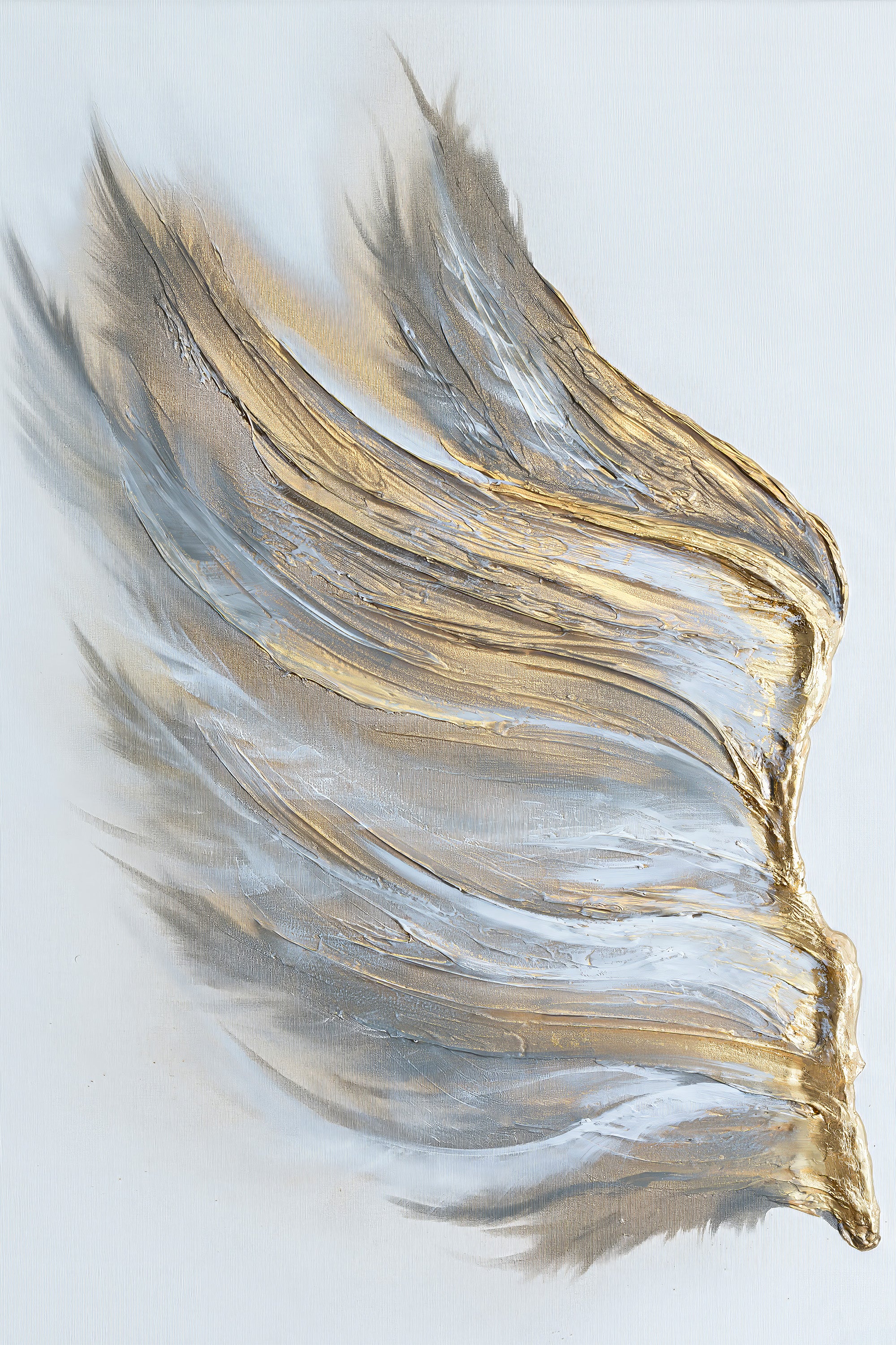 wall-art-print-canvas-poster-framed-Abstract Wing in Gold and White-1