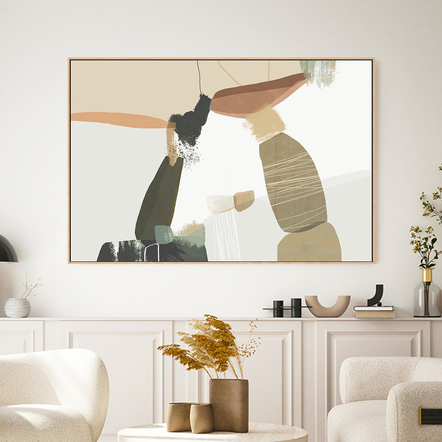 wall-art-print-canvas-poster-framed-Balancing Forms, Earthy Green-2