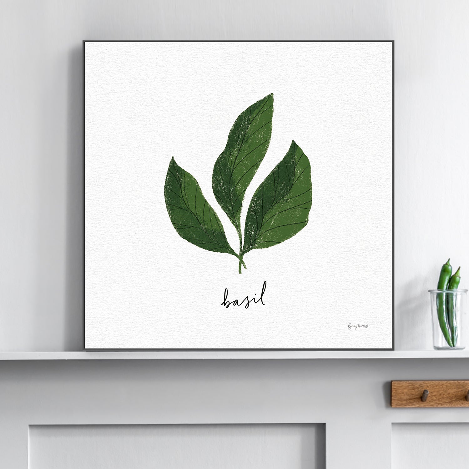 wall-art-print-canvas-poster-framed-Basil Herbs White, Style E , By Becky Thorns-2