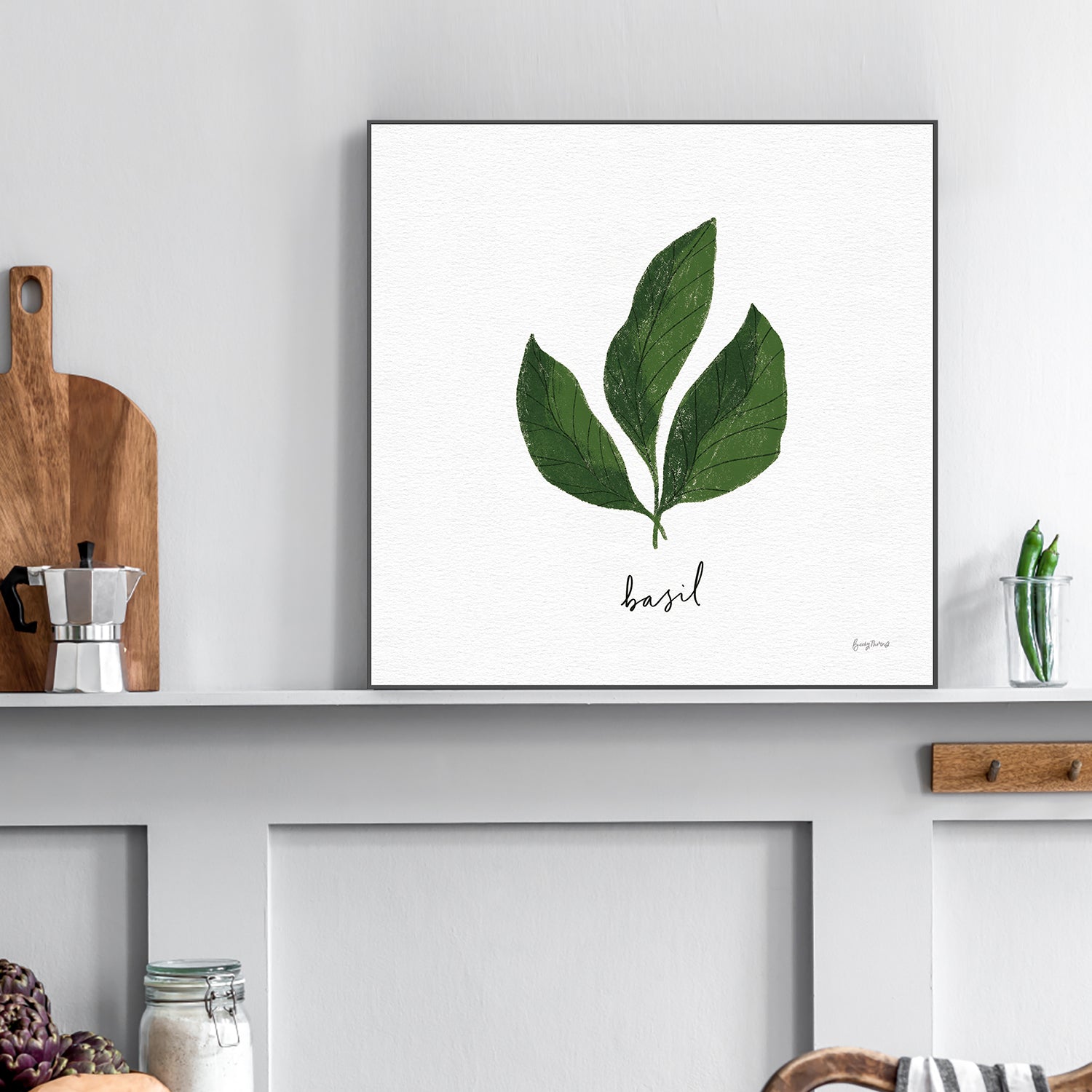wall-art-print-canvas-poster-framed-Basil Herbs White, Style E , By Becky Thorns-7