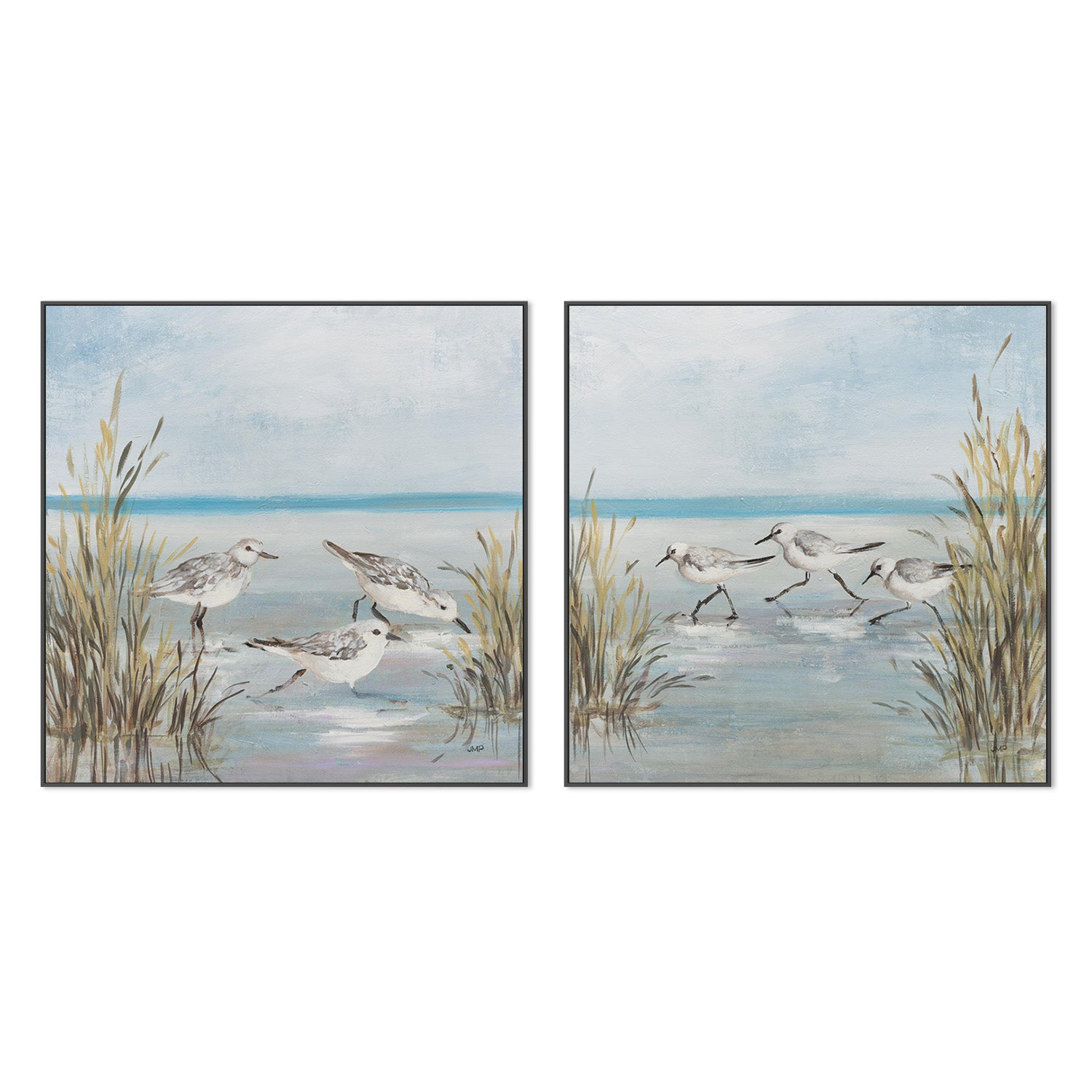wall-art-print-canvas-poster-framed-Beach Birds, Style B & C, Set Of 2-3