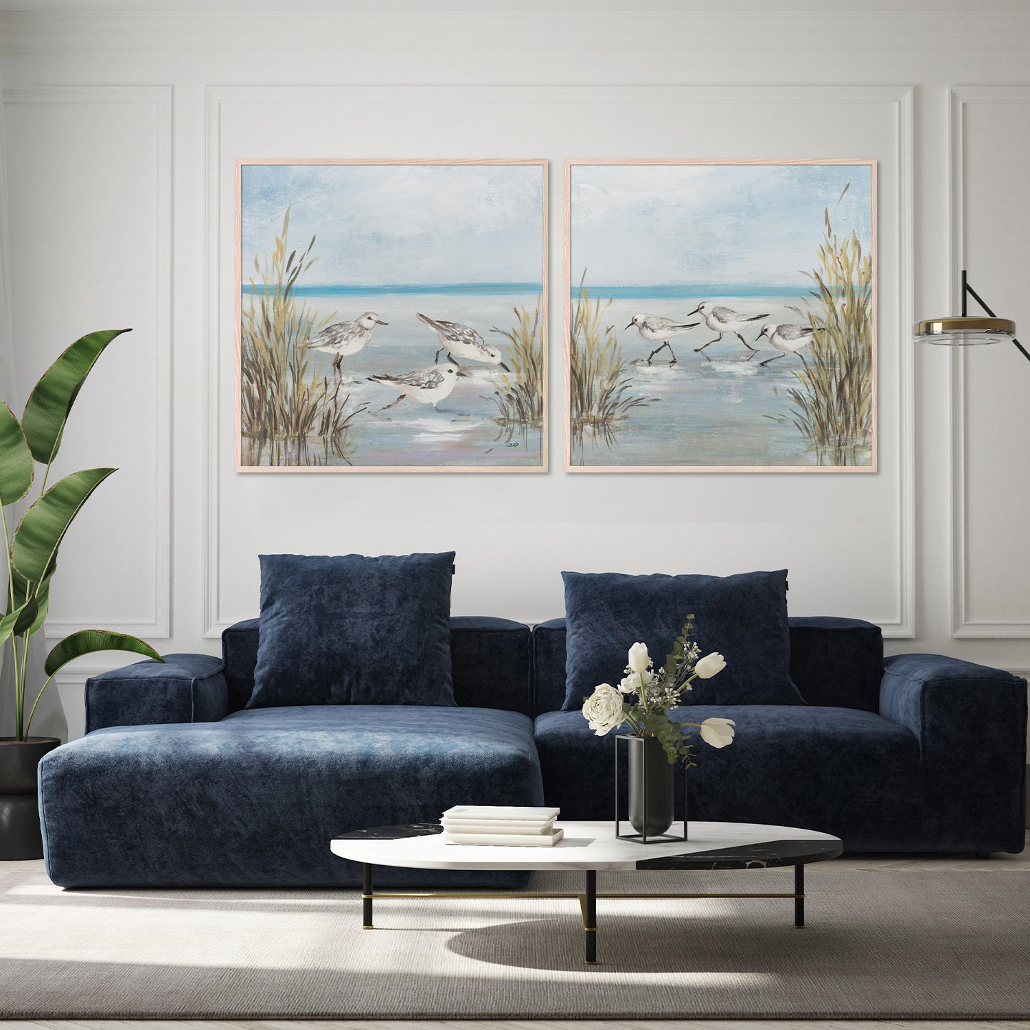 wall-art-print-canvas-poster-framed-Beach Birds, Style B & C, Set Of 2-8