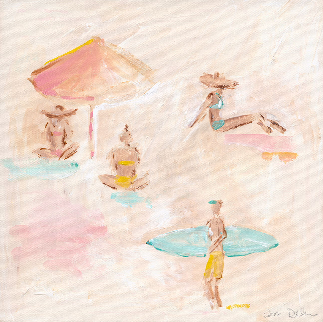 wall-art-print-canvas-poster-framed-Beach Scene With Umbrella , By Cass Deller-1