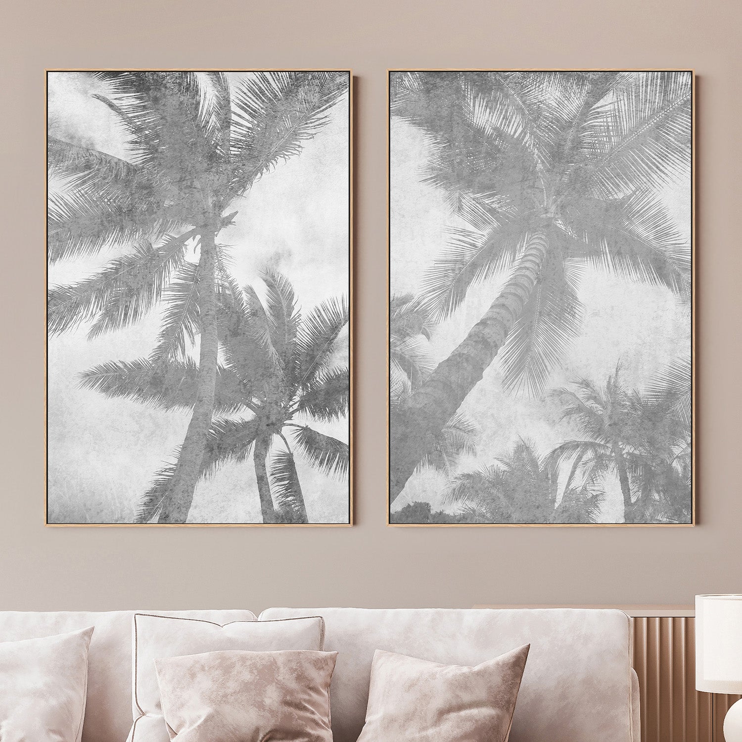 Beachscape Pink Palms, Style A & B, Set Of 2