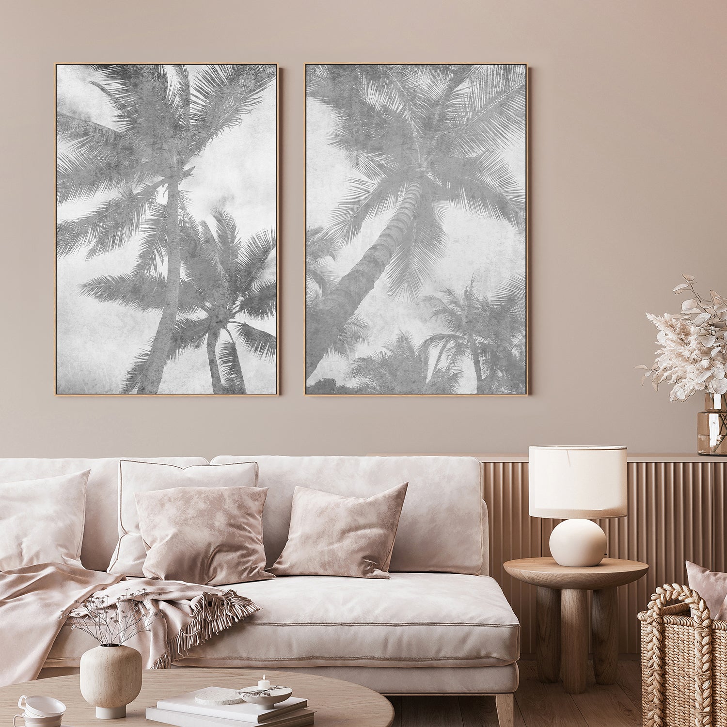 Beachscape Pink Palms, Style A & B, Set Of 2