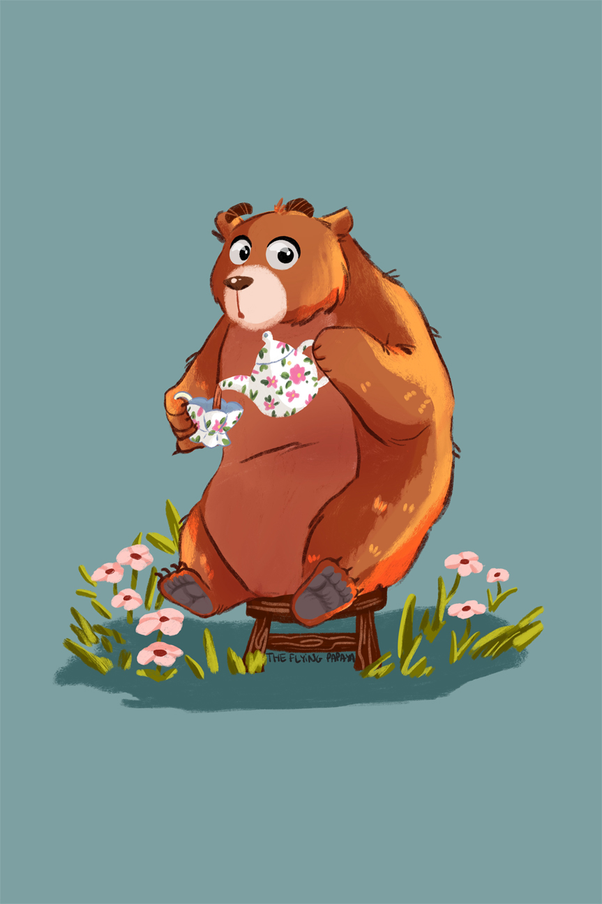 wall-art-print-canvas-poster-framed-Bear And Tea , By The Flying Papaya-1