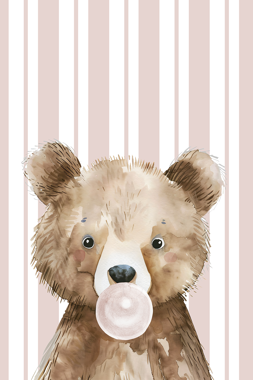 wall-art-print-canvas-poster-framed-Bear Bubble Gum , By At Viv Home Prints-1