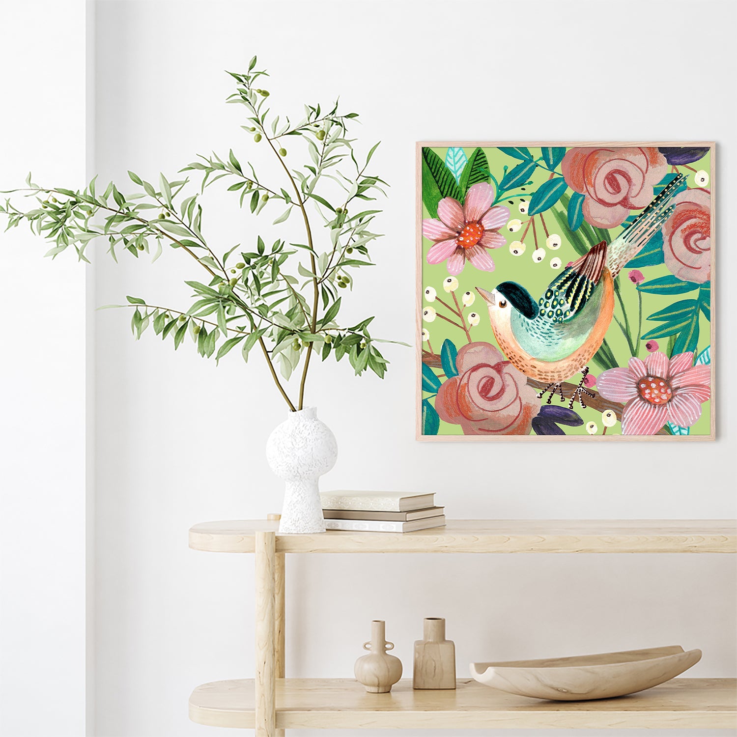 wall-art-print-canvas-poster-framed-Bird and Flowers, Style A-9