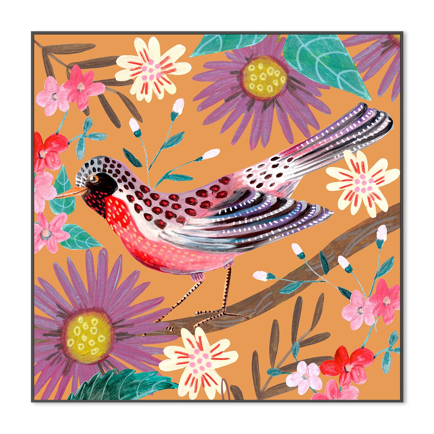 wall-art-print-canvas-poster-framed-Bird and Flowers, Style B-3