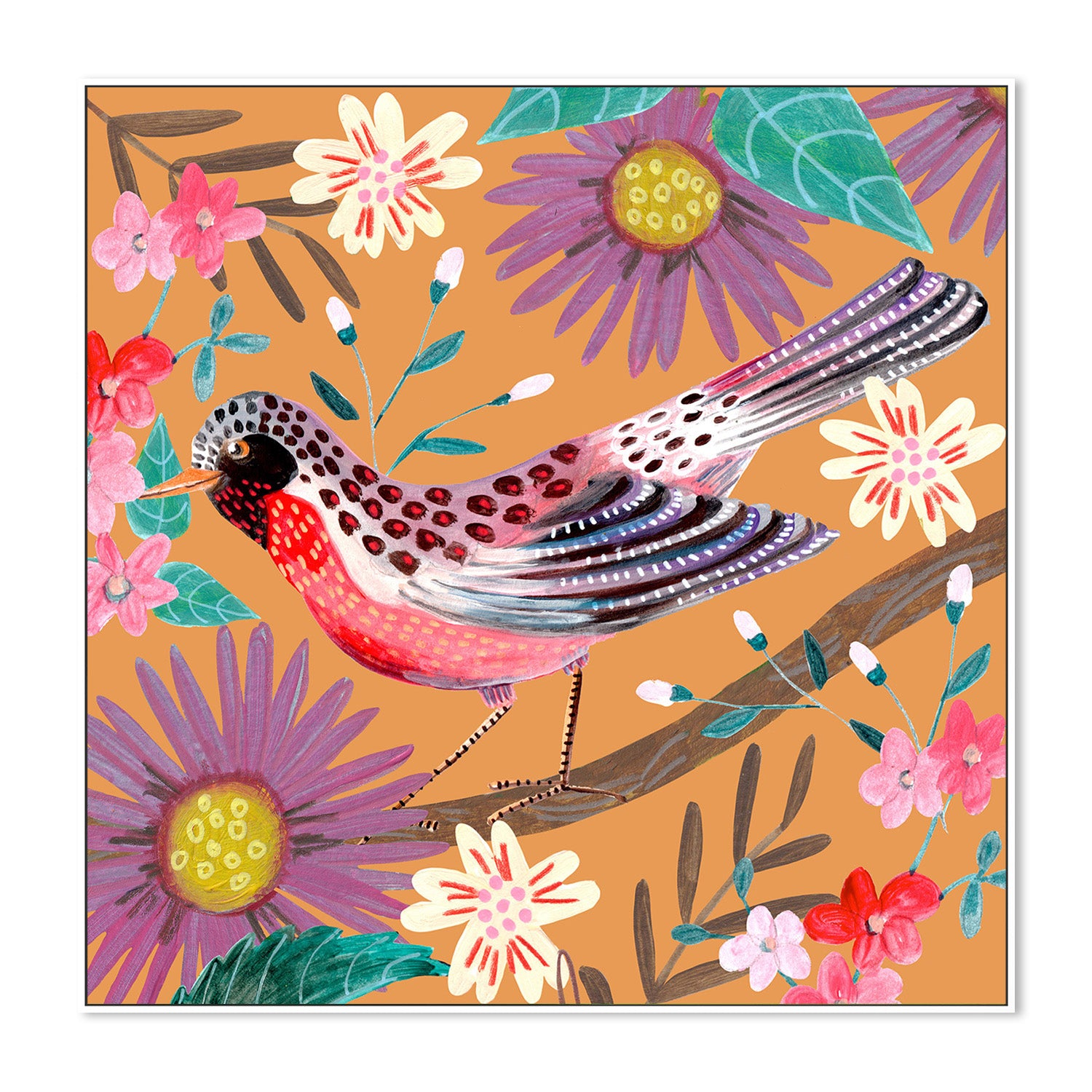 wall-art-print-canvas-poster-framed-Bird and Flowers, Style B-5