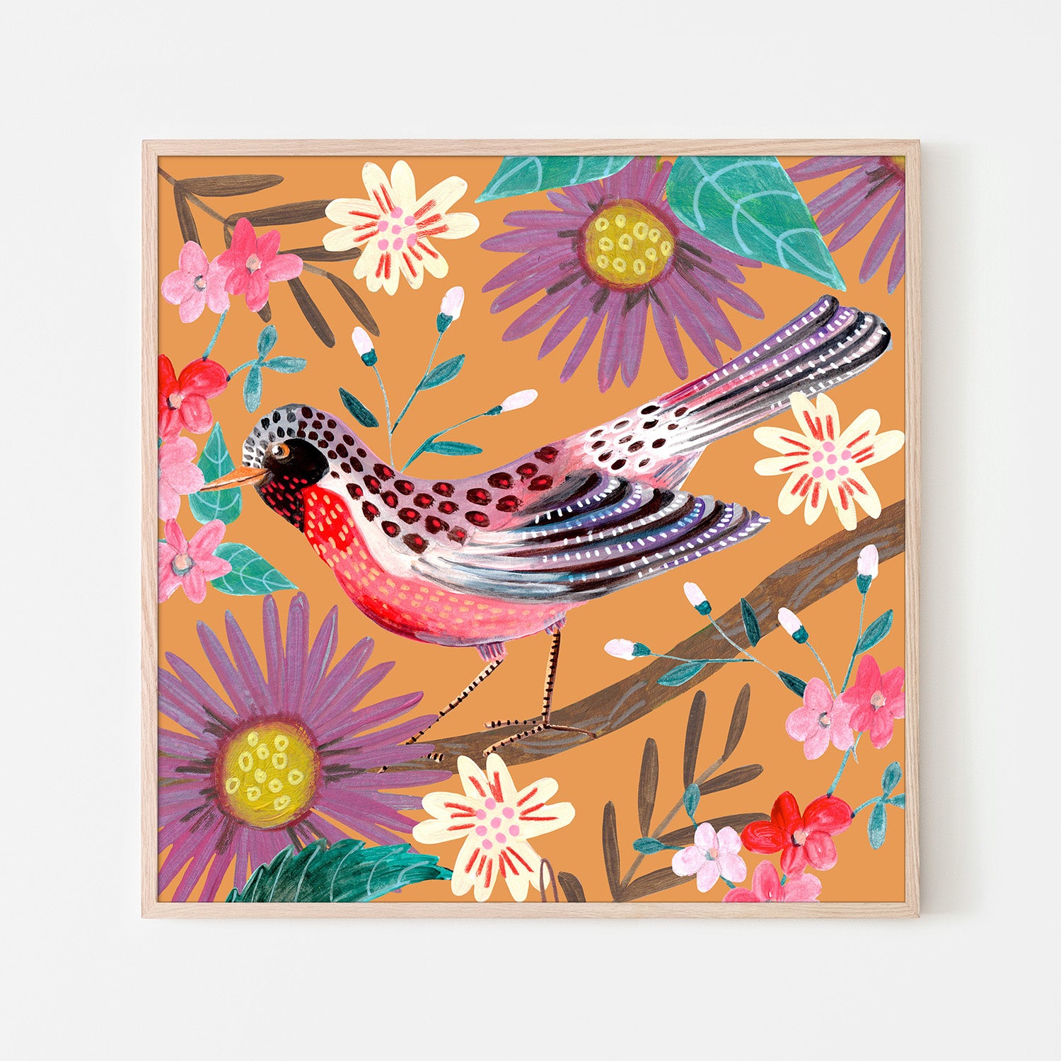 wall-art-print-canvas-poster-framed-Bird and Flowers, Style B-6