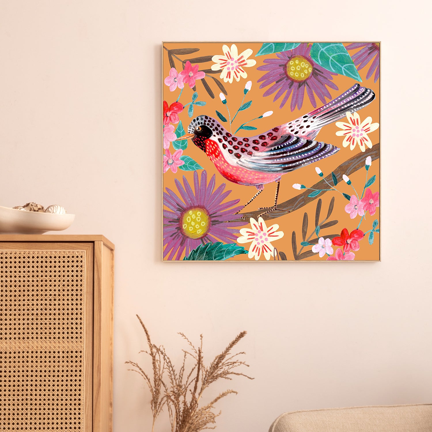 wall-art-print-canvas-poster-framed-Bird and Flowers, Style B-7