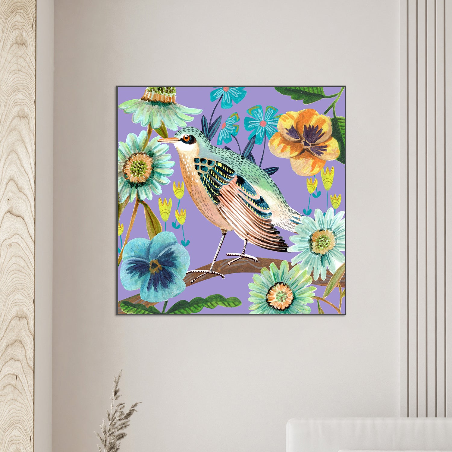 wall-art-print-canvas-poster-framed-Bird and Flowers, Style C-7