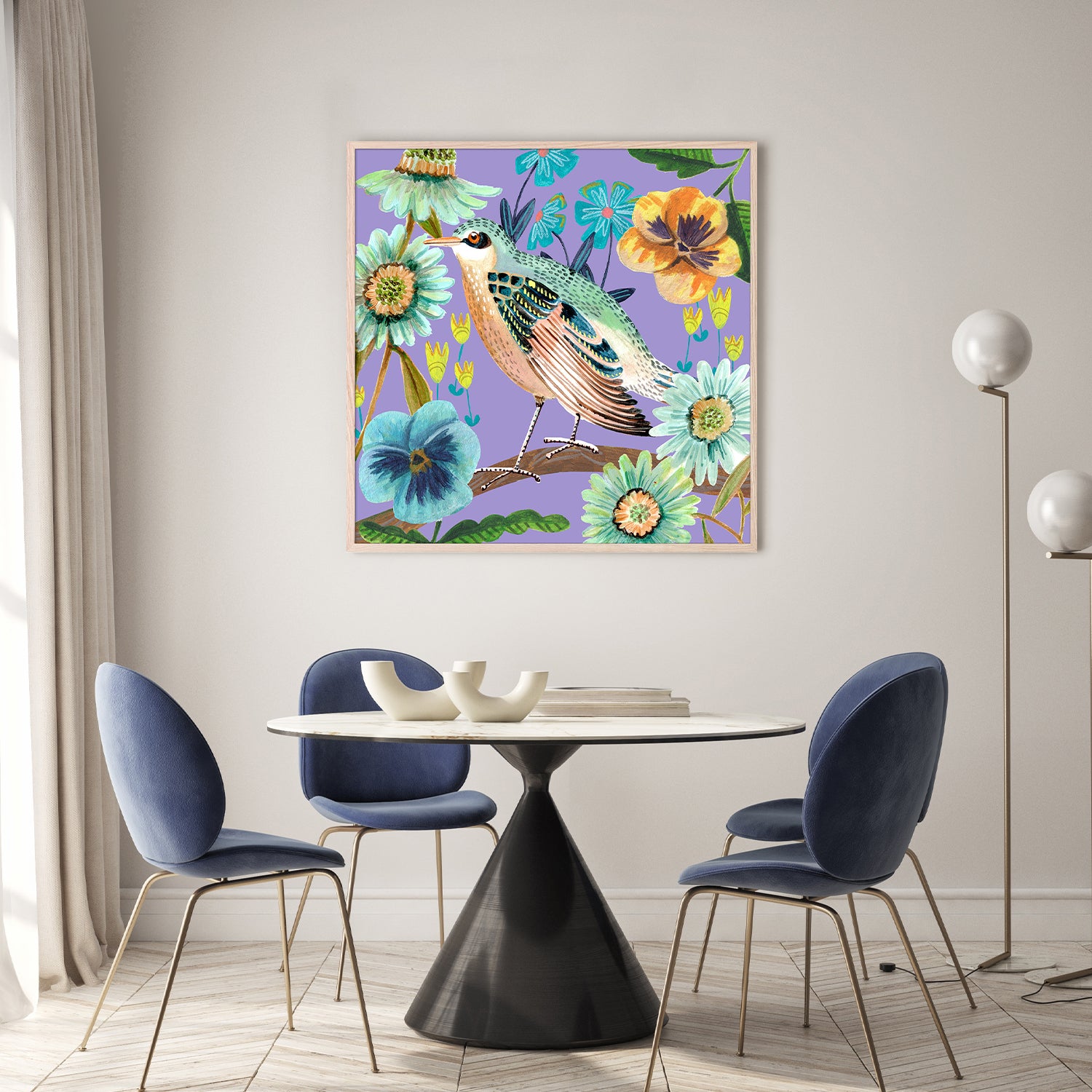 wall-art-print-canvas-poster-framed-Bird and Flowers, Style C-9