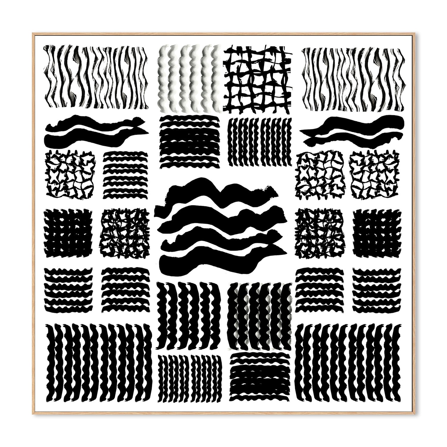 wall-art-print-canvas-poster-framed-Black and White Squiggle Grid, Style A-4