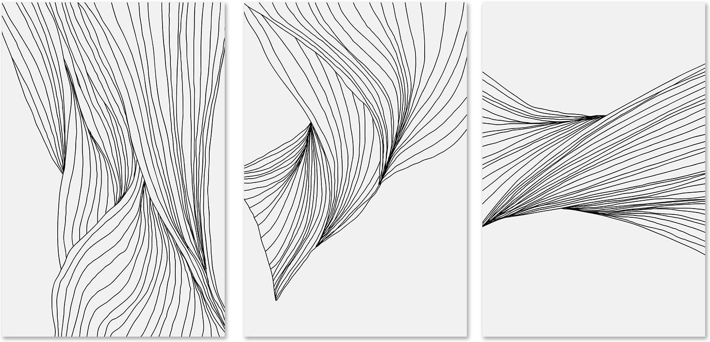 wall-art-print-canvas-poster-framed-Black Lines, Style A, B & C, Set Of 3-GIOIA-WALL-ART