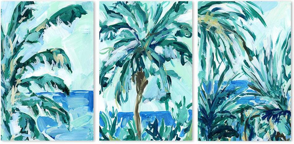 wall-art-print-canvas-poster-framed-Blue And Green Palms, Set Of 3-by-Emily Wood-Gioia Wall Art