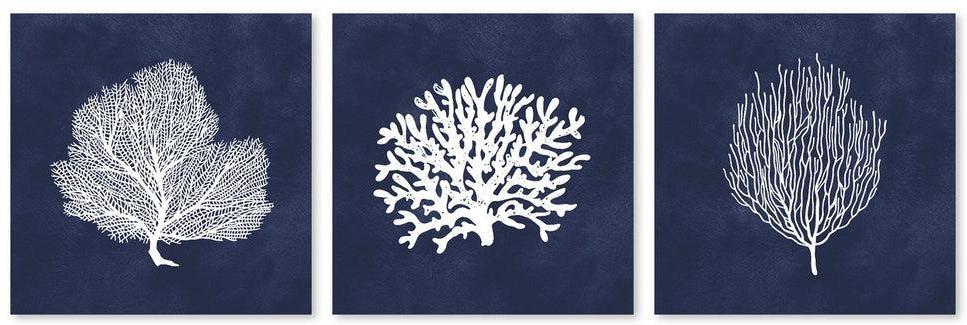 wall-art-print-canvas-poster-framed-Blue Coral, Set Of 3-by-Gioia Wall Art-Gioia Wall Art