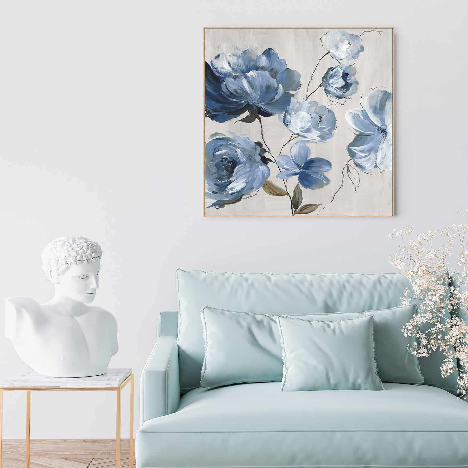 wall-art-print-canvas-poster-framed-Blue Florals Cascade , By Asia Jensen-7