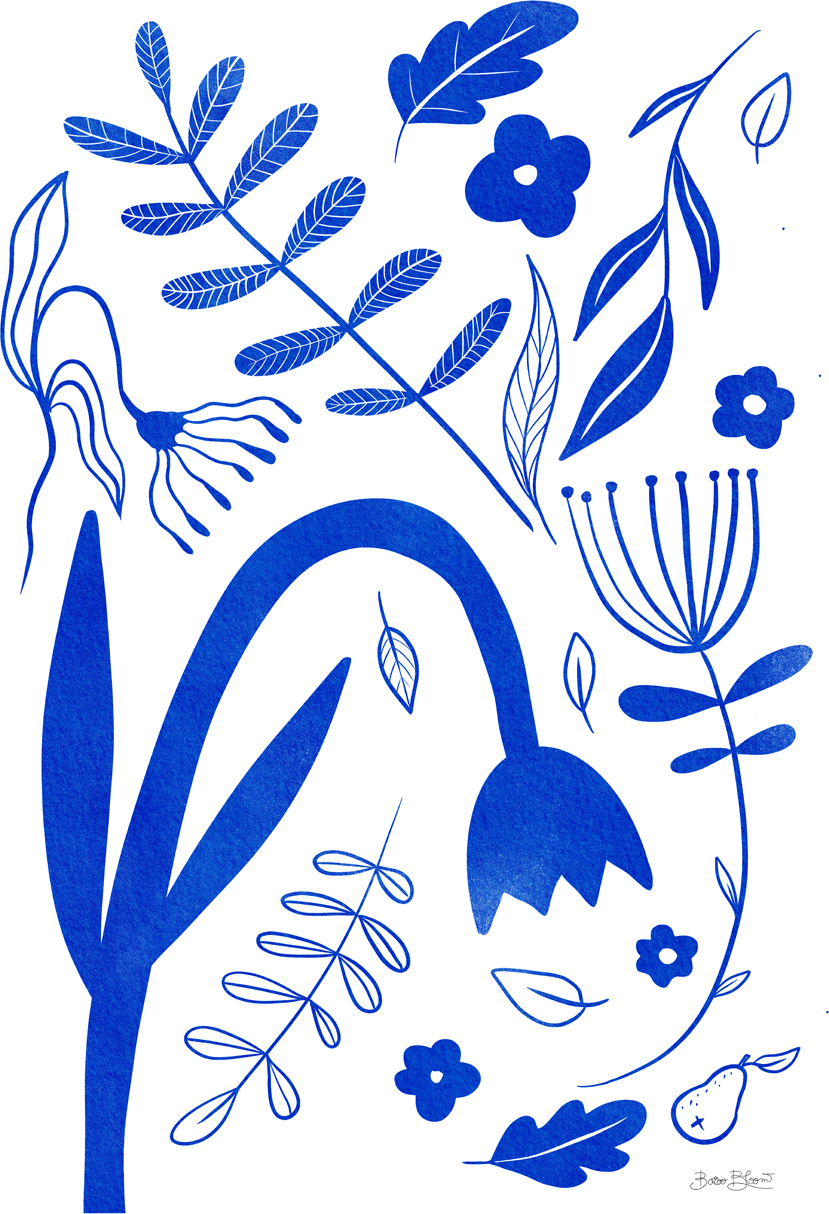 Blue Flowers Wall Art Print Framed Canvas Poster Gioia Wall Art