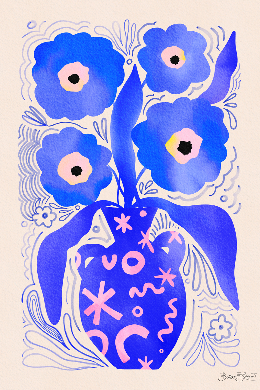 wall-art-print-canvas-poster-framed-Blue Flowers Matisse Homage-1
