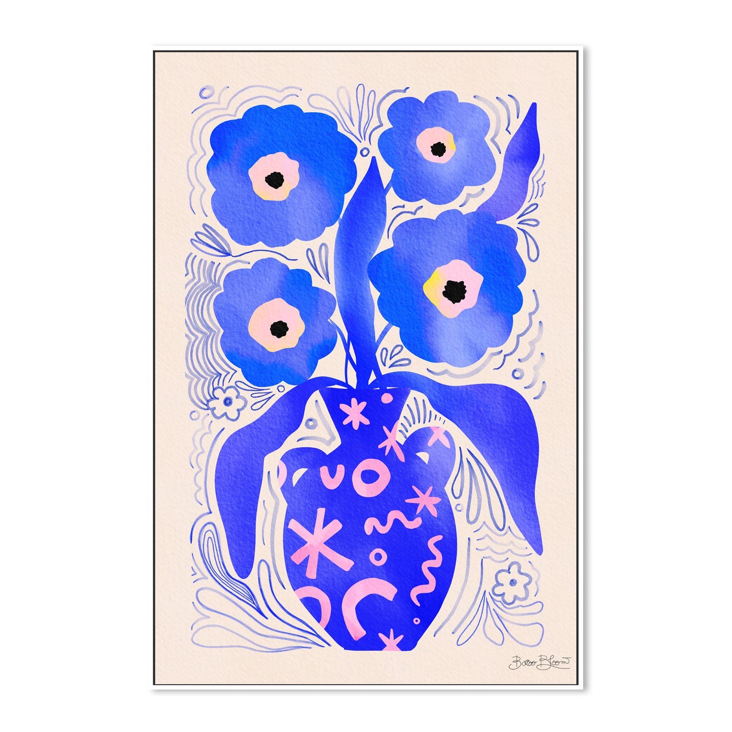 wall-art-print-canvas-poster-framed-Blue Flowers Matisse Homage-5