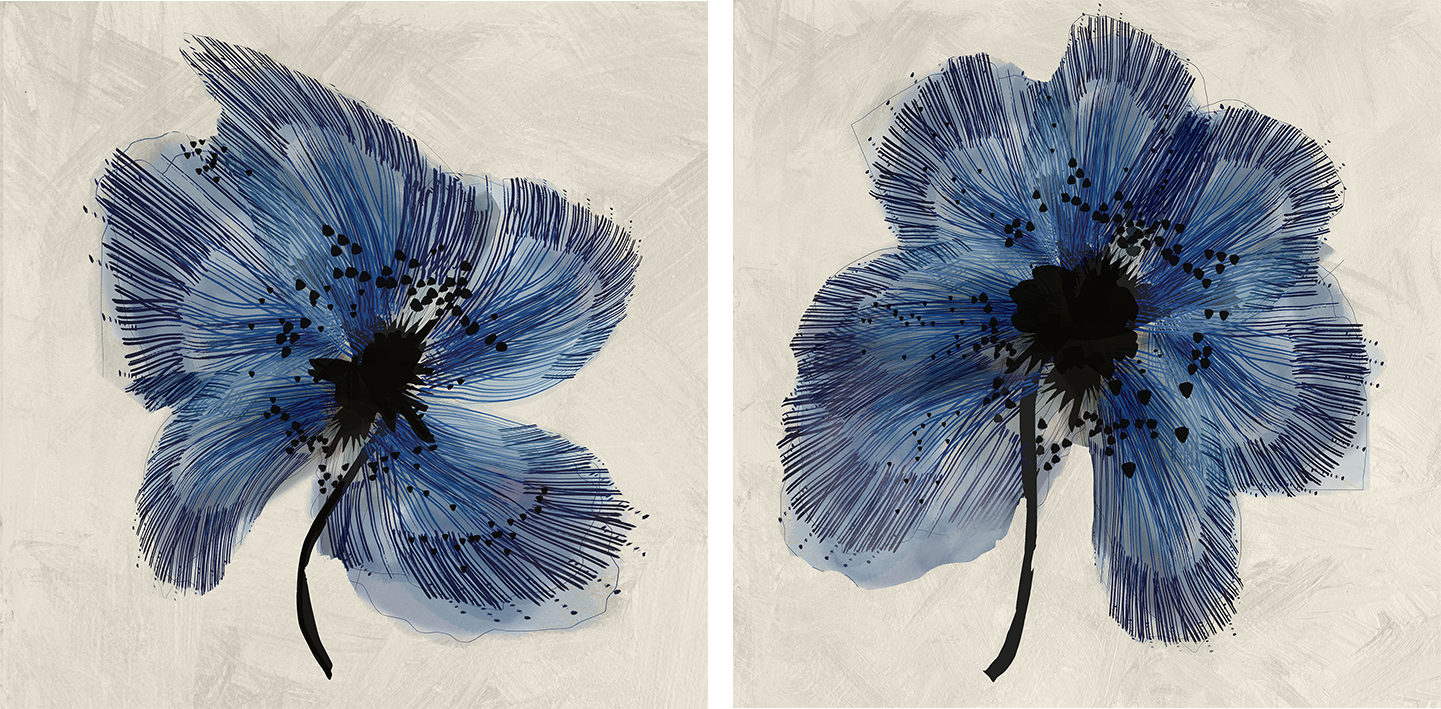 wall-art-print-canvas-poster-framed-Blue Petals, Style A & B, Set Of 2 , By Cartissi-1