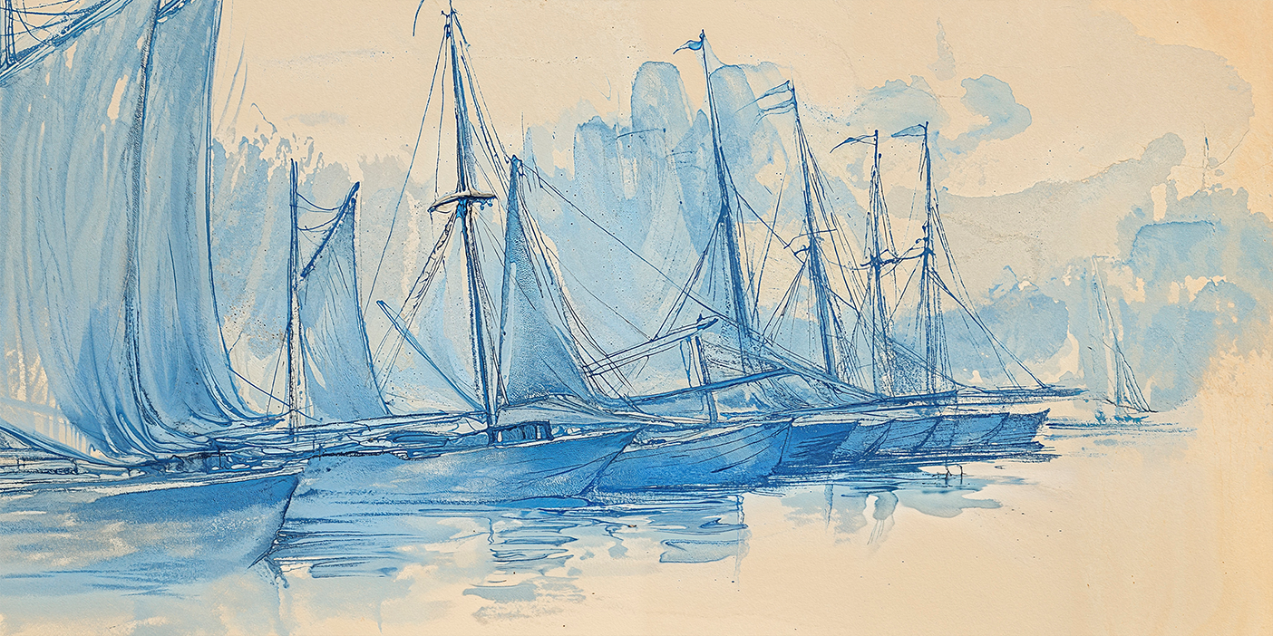 wall-art-print-canvas-poster-framed-Blue Sailboats , By Lady Hana-1