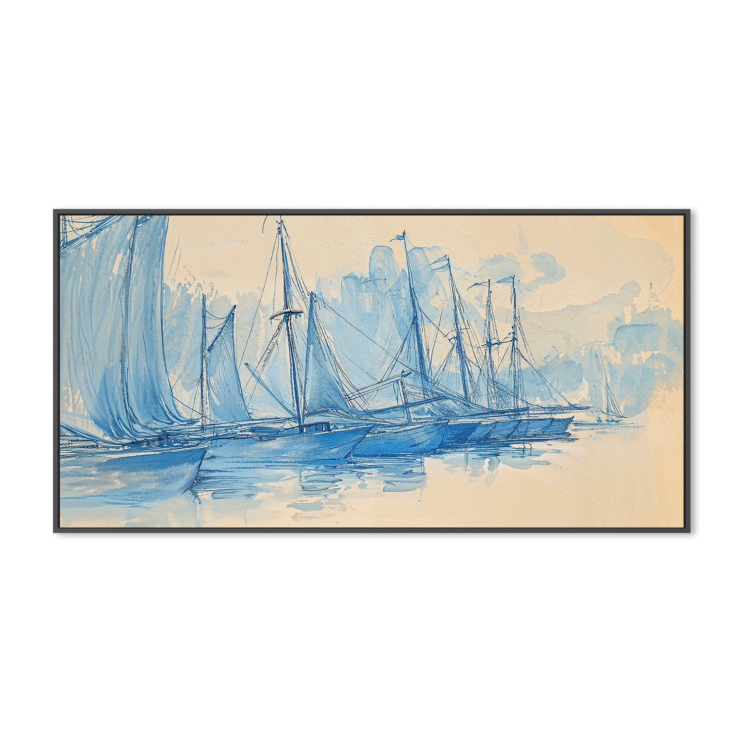 wall-art-print-canvas-poster-framed-Blue Sailboats , By Lady Hana-3