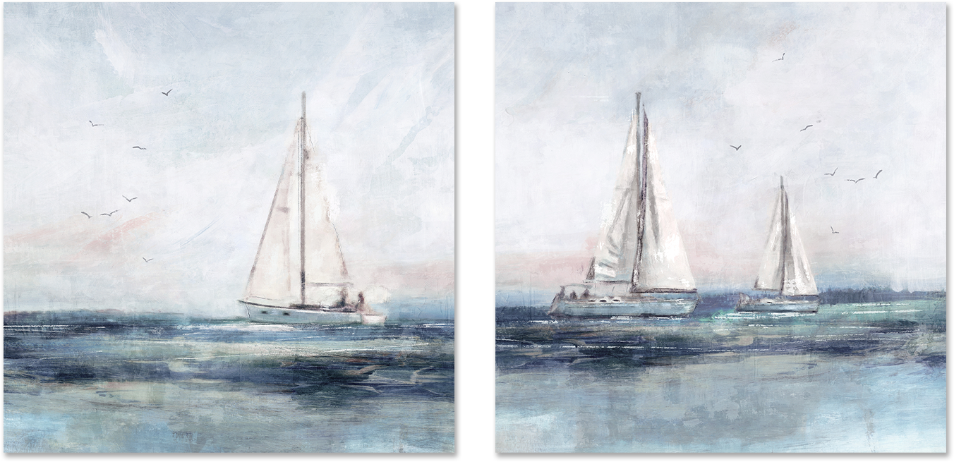 wall-art-print-canvas-poster-framed-Blue Sailing, Style A & B, Set Of 2 , By Nina Blue-1
