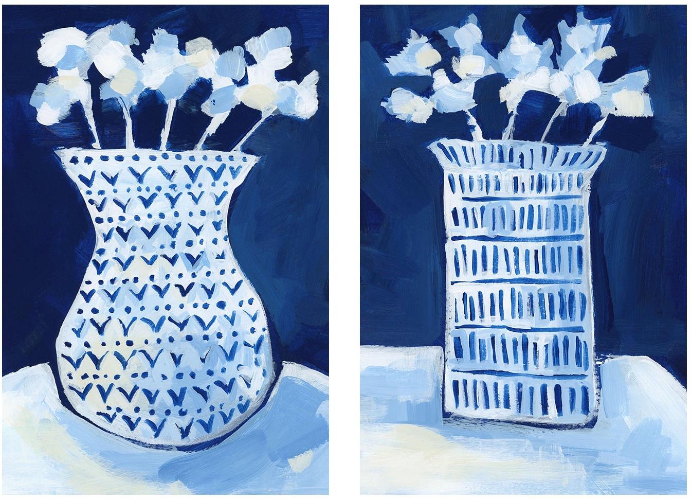 wall-art-print-canvas-poster-framed-Blue & White Florals , Style C & D , Set Of 2 , By Jetty Home-1