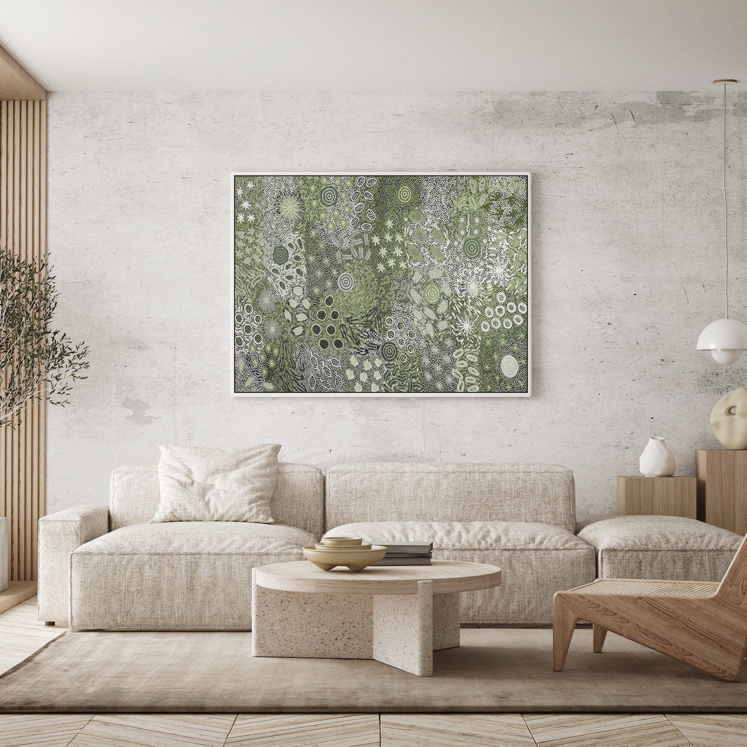 wall-art-print-canvas-poster-framed-Body Painting Ceremony, Green Tones , By Michelle Possum Nungurrayi-7