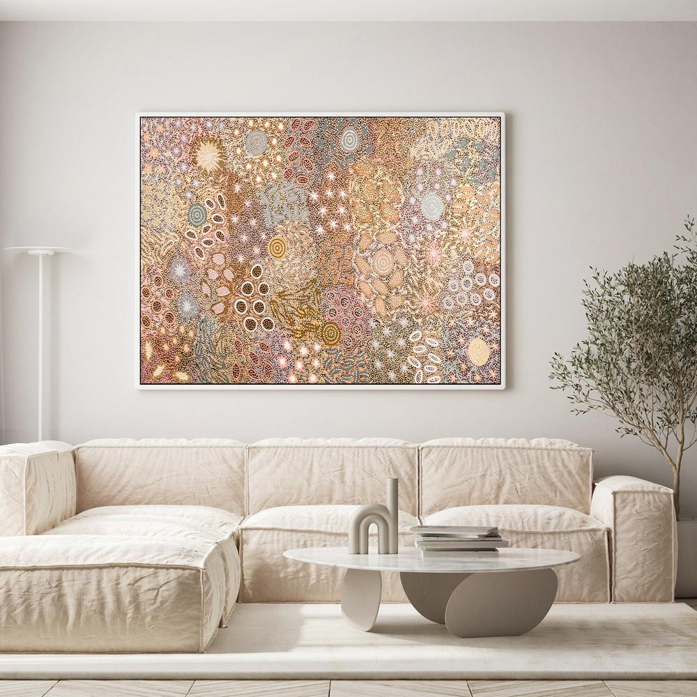 wall-art-print-canvas-poster-framed-Body Painting Ceremony, Peachy Tones , By Michelle Possum Nungurrayi-2