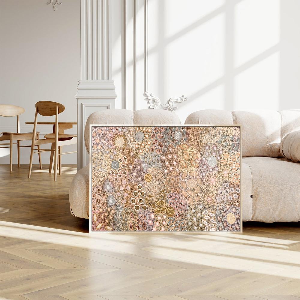 wall-art-print-canvas-poster-framed-Body Painting Ceremony, Peachy Tones , By Michelle Possum Nungurrayi-7